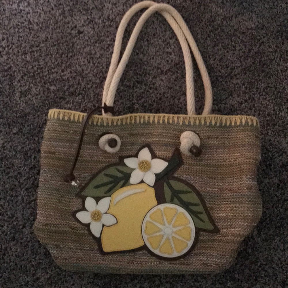 Brighton straw and leather lemon detail tote bag